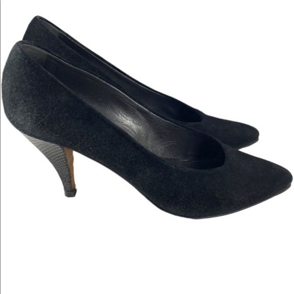 black suede pumps mid heel